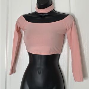 PINK LONG SLV CROP TOP SZ S WITH CHOKER
